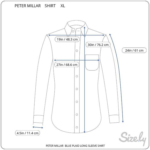 PETER MILLAR DESIGNER BLUE PLAID LONG SLEEVE CLASSIC BUTTON DOWN SHIRT SIZE XL - Picture 2 of 7